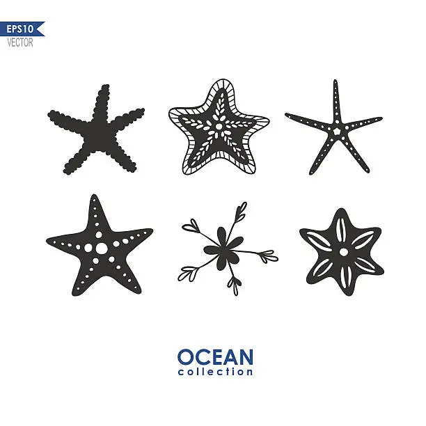 Vector illustration of vector set with six starfish