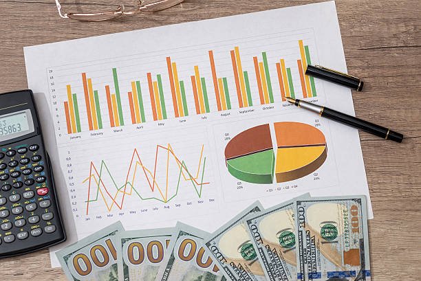 istock diagram with money, pen and calculator on table 546207802