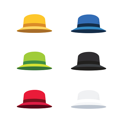 Vector Illustration of Six Colors Cloche Hat, Flat Style