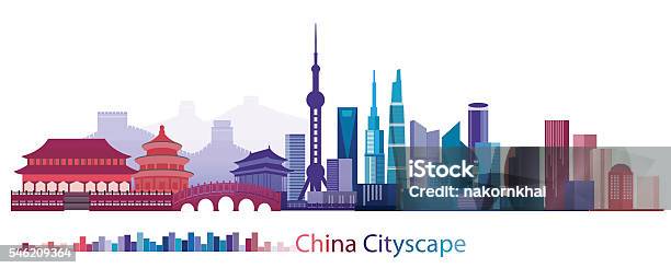Colorful Building And City Of China Abstract China Building Of Ancient And Modern Stock Illustration - Download Image Now