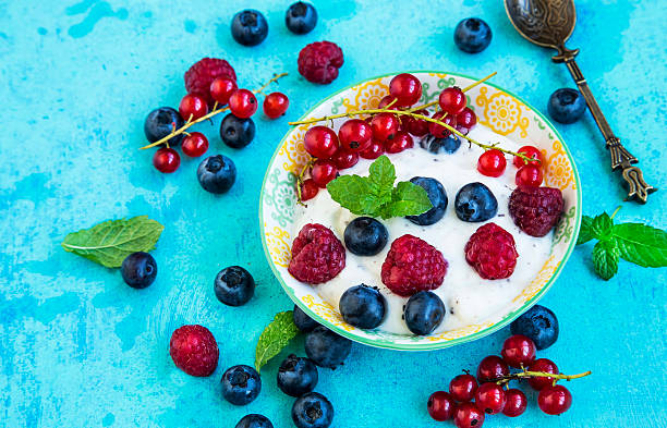 istock Fresh yogurt with berries and mint leaves 546209764