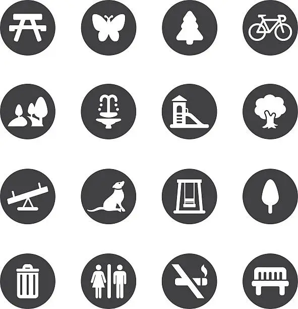 Vector illustration of Park and Outdoor Circle Silhouette icons | EPS10
