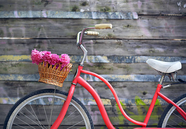 istock Vintage bicycle with peony flowers basket 546421974