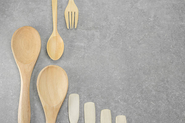 istock Wood spoon , fork , wood ladle in top view 546422616
