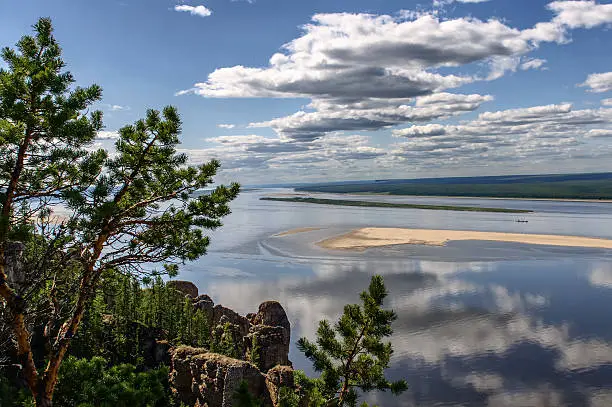 View point of National heritage of Russia Lena Pillars placed in republic Sakha, Siberia