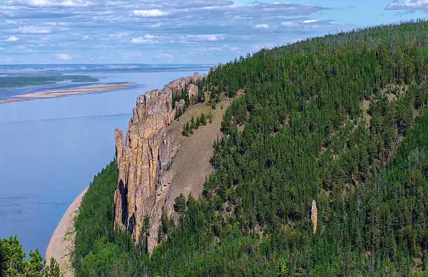 View point of National heritage of Russia Lena Pillars placed in republic Sakha, Siberia