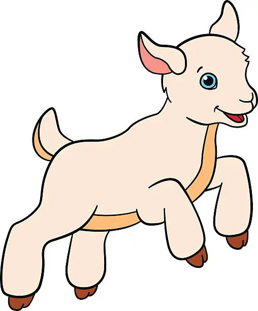 Vector illustration of Cartoon farm animals for kids. Little cute baby goat.