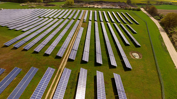 istock Solar panels Photovoltaic systems field - aerial view 546424854