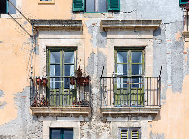 Old houses with balcony at Syracuse, Sicily Italy