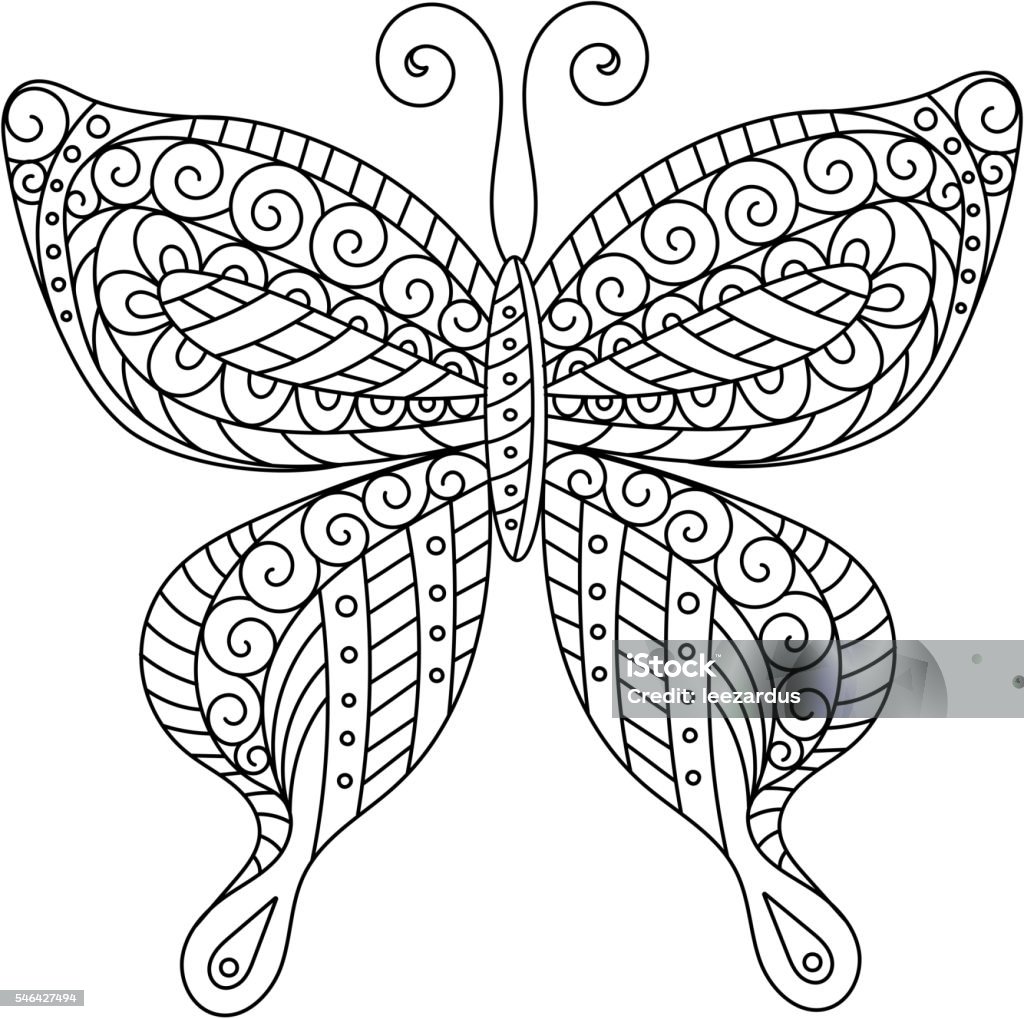 Coloring book for adult and older children.  page. Outline drawing Coloring book for adult and older children. Coloring page. Outline drawing. Decorative butterfly silhouette Butterfly - Insect stock vector