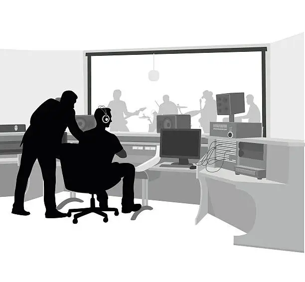 Vector illustration of Recording A Song Sound Engineer