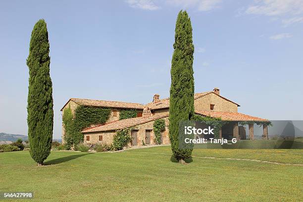 Tuscany Villa With Cypress Trees Stock Photo - Download Image Now - Agriculture, Bed and Breakfast, Cloud - Sky
