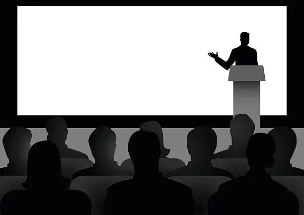 Vector illustration of Man Giving A Speech On Stage
