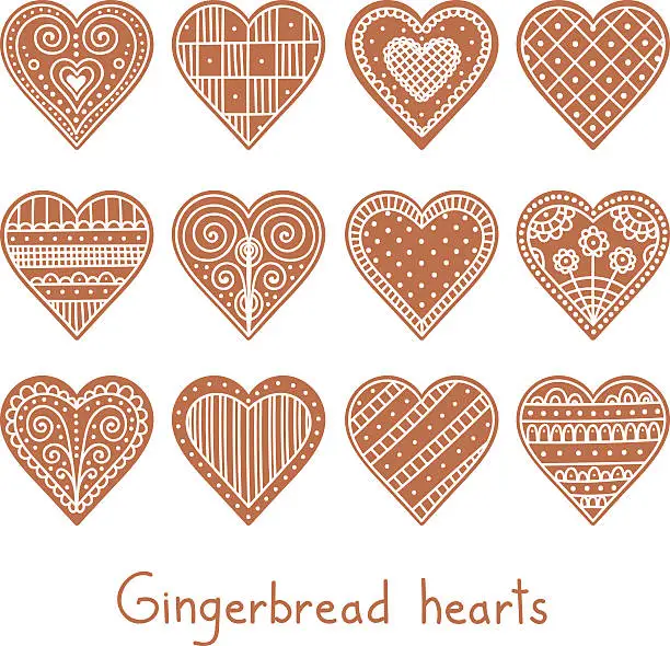 Vector illustration of set gingerbread heart