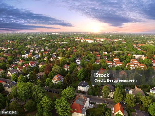 Aerial View Of Suburban Houses In Sunset Germany Stock Photo - Download Image Now - Suburb, Residential District, Town