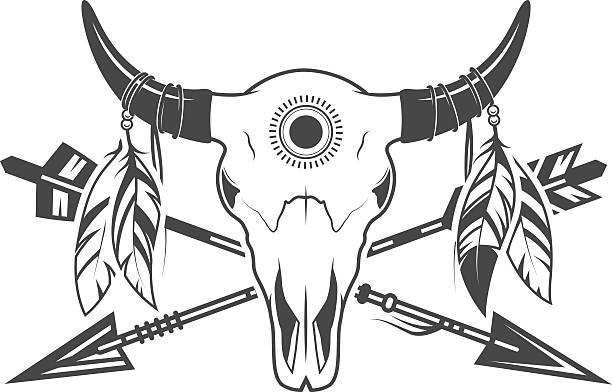ilustrações, clipart, desenhos animados e ícones de crânio de animal com flechas - north american tribal culture arrow bow and arrow bow