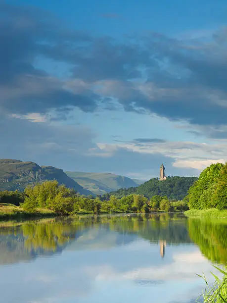 River Forth, Stirling looking towards the Ochil Hills and Wallace Monument.