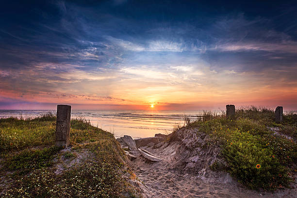 Sunrise Path to the Beach stock photo