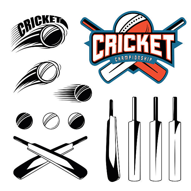 illustrations, cliparts, dessins animés et icônes de ensemble d’éléments de logo de modèle de sport de cricket - balle, batte - sport of cricket cricket player cricket bat batting