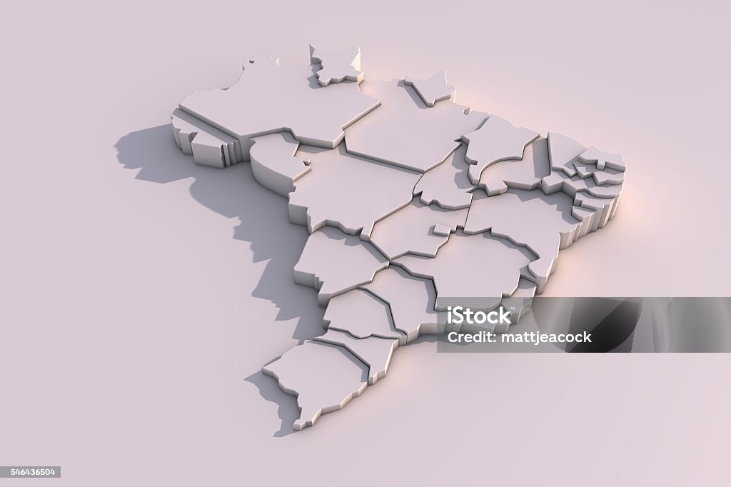 3D map of Brazil with regions A 3D render map of Brazil on a plain white background with regional borders Brazil Stock Photo
