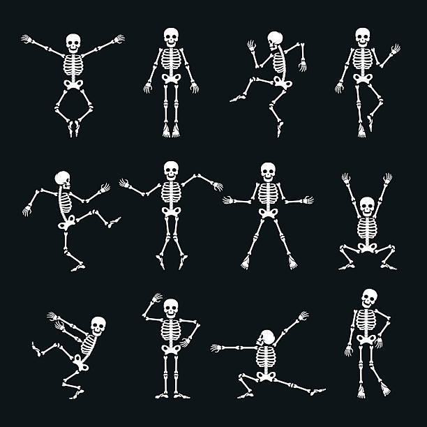 ilustraciones, imágenes clip art, dibujos animados e iconos de stock de divertido conjunto de esqueletos de baile - hueso humano