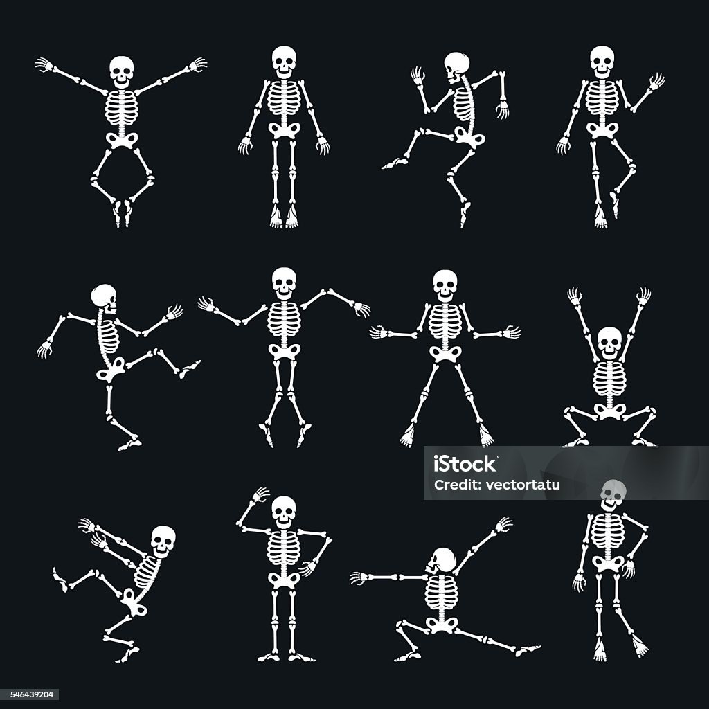 Funny dancing skeleton set Skeleton dance. Funny dancing skeleton vector illustration Human Skeleton stock vector