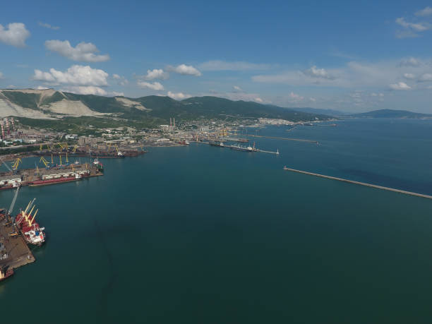 istock Top view of  bay Tsemess. Mol  building to stop  waves 546440490