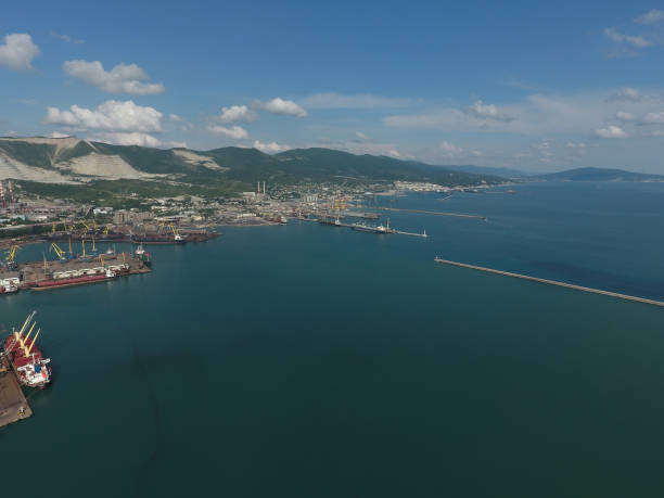istock Top view of  bay Tsemess. Mol  building to stop  waves 546440530