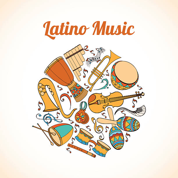 Latino musical card Salsa musical card. Invitation of Latino musical instruments. Latino background can be used as invitation card for wedding, birthday and other holiday and summer background. Vector illustration. cuba illustrations stock illustrations