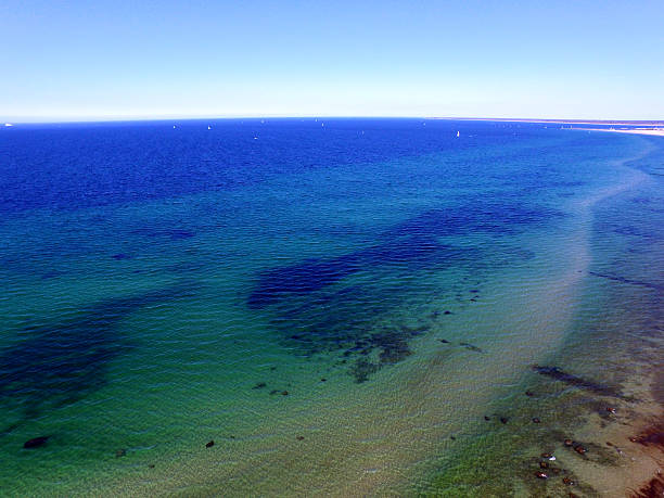 istock beach with  blue waters on the baltic - Aerial view 546443338