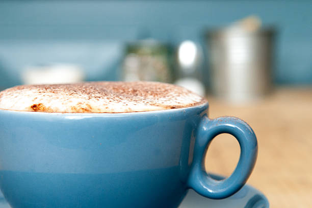 istock close up of a fresh coffee in a blue cup 546444754