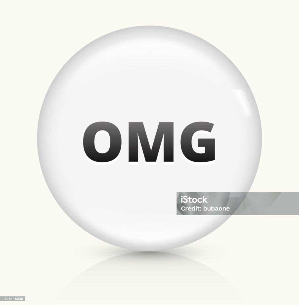 OMG icon on white round vector button OMG Icon on simple white round button. This 100% royalty free vector button is circular in shape and the icon is the primary subject of the composition. There is a slight reflection visible at the bottom. Beige stock vector