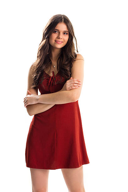 istock Lady in red keyhole dress. 546446870