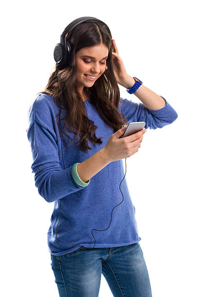 istock Woman in headphones is smiling. 546448416