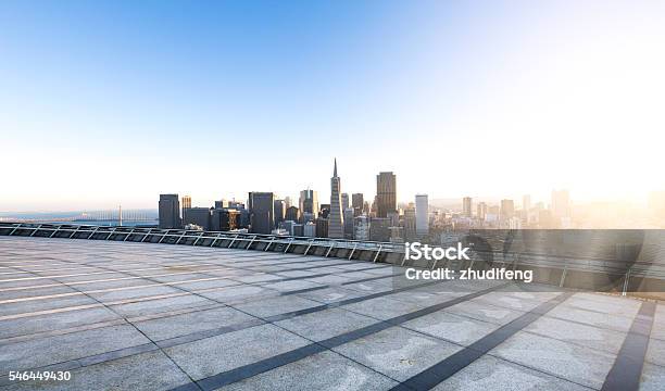 Empty Street With Cityscape And Skyline Of San Francisco Sunrise Stock Photo - Download Image Now