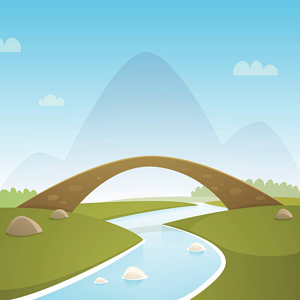 illustrations, cliparts, dessins animés et icônes de paysage avec pont de pierre - bridge stone bridge vector arch bridge