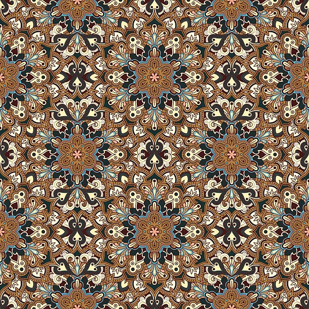 Boho Flower Pattern Boho style flower seamless pattern. Tiled mandala design, best for print fabric or papper and more. book endpapers stock illustrations