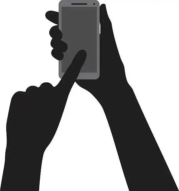 Vector illustration of Hand Pointing at Smartphone Silhouette