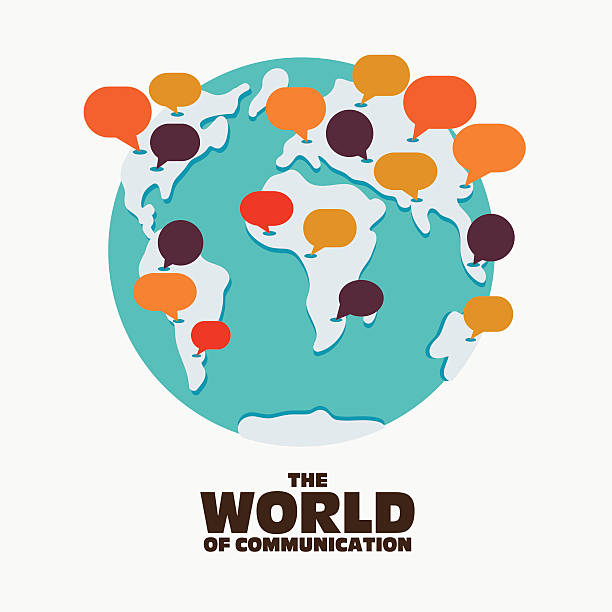 mapa świata z kolorowymi dymkami - gossip speech speech bubble text messaging stock illustrations