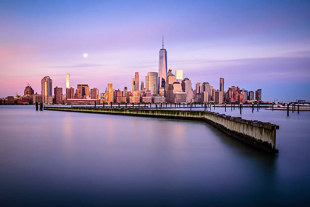 Moonlit Skyline of NYC stock photo