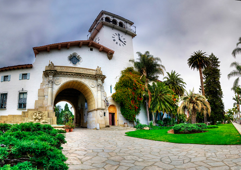 Historic courthouse entrance in Santa Barbara - California.