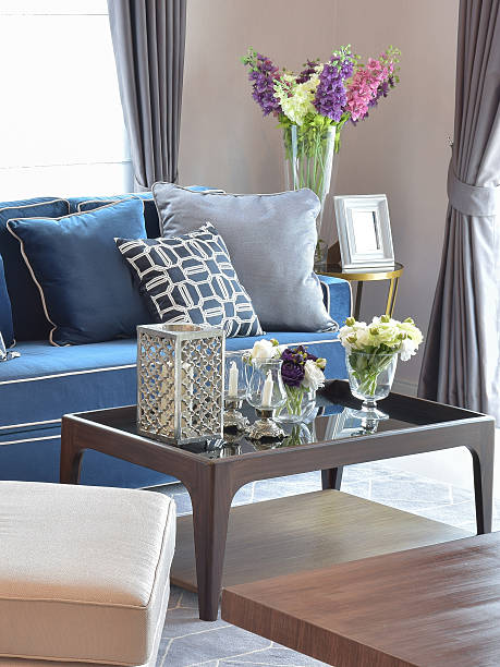 istock Romantic candle set with blue sofa in iving room 546458362