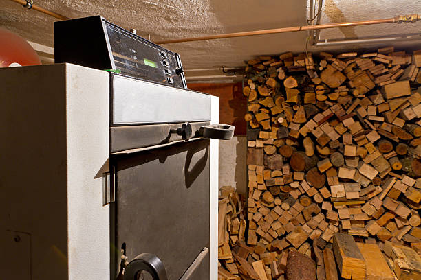 aquecedor de madeira - condensing boiler - fotografias e filmes do acervo