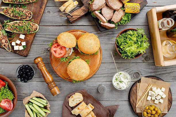 istock Different burgers, steak and grilled vegetables 546459864