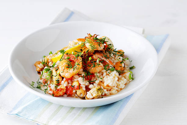 italian risotto with seafood stock photo