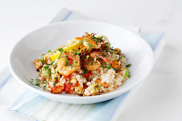 italian risotto with seafood, food close-up