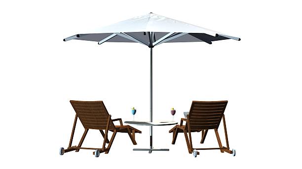 istock Deck chairs and umbrella isolated on white background 546462052