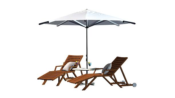 istock Deck chairs and umbrella isolated on white background 546462058
