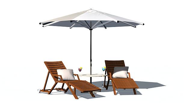 istock Deck chairs and umbrella isolated on white background 546462088
