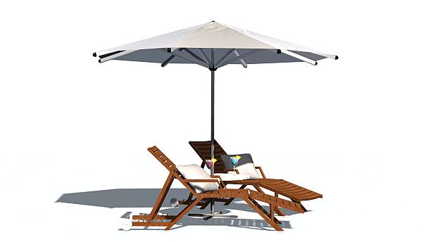 istock Deck chairs and umbrella isolated on white background 546462098